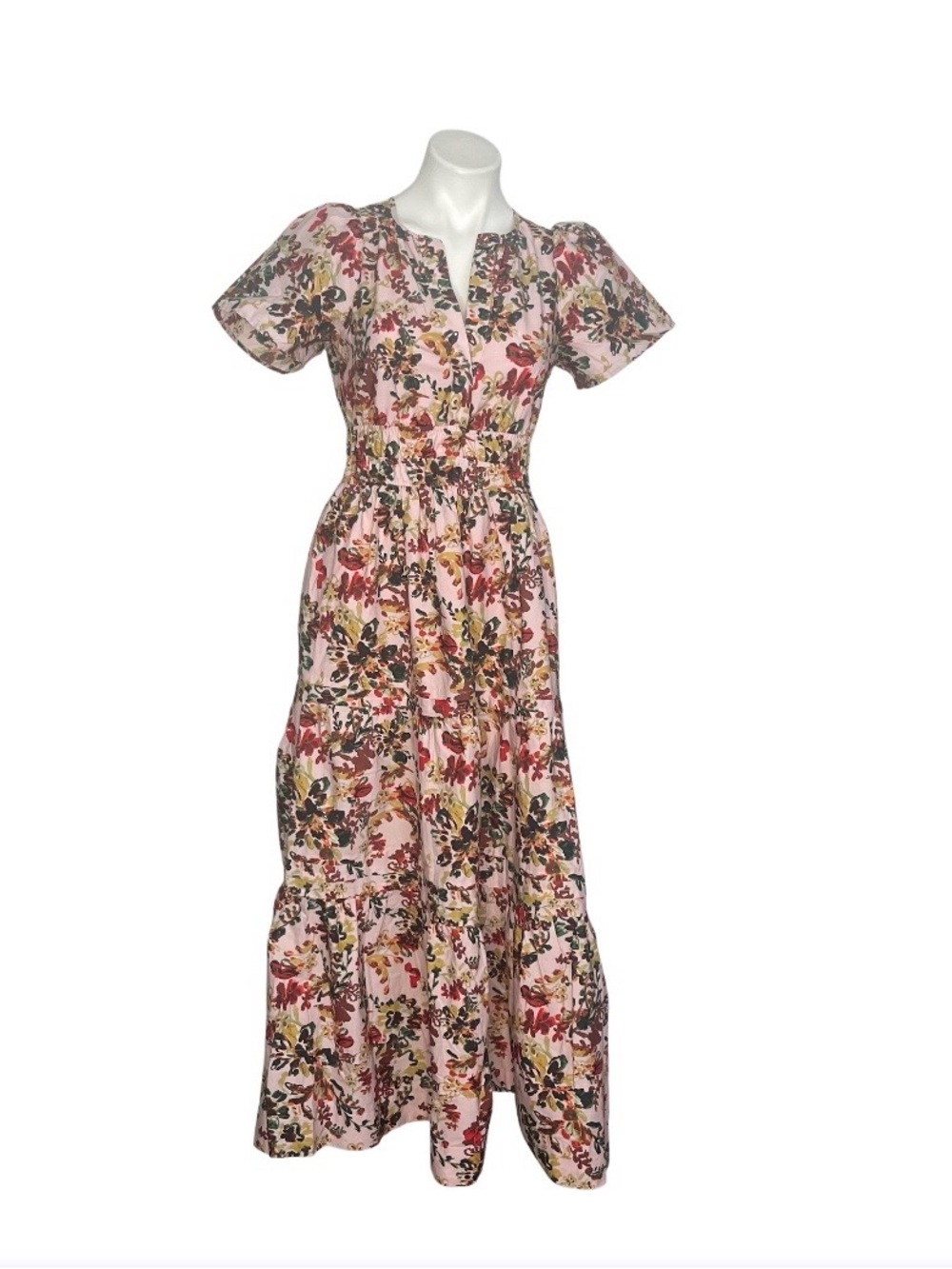 ANTHROPOLOGIE The Somerset Maxi Dress Medium Pink Floral Elastic Waist Size XS - Picture 2 of 12
